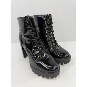 Intense-03 Black Y2K Platform Lace Up Combat Boots Block Heel Lug Sole Size 7